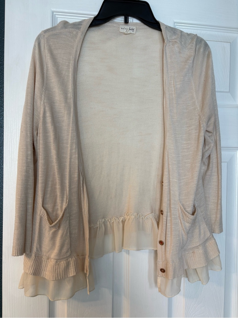 ⭐️5/$15! Maison Jules beige ruffle-hem cardigan sweater